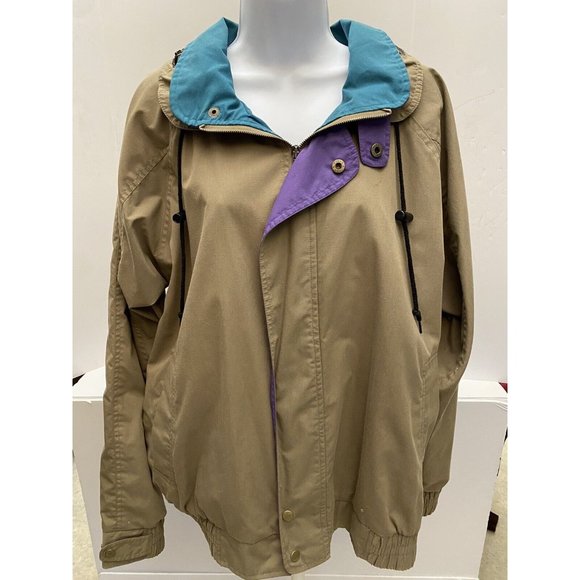 Vintage Outrageous Sports 80s 90s lined Windbreaker Khaki, Teal, Purple jacket L